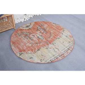 Alfombra de 4,2x4 pies, Alfombra Redonda Vintage, Alfombra Abstracta Naranja - Product Image 3