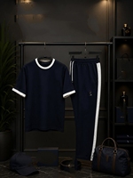 Ensemble jogging en tissu éponge noir pour homme, col asymétrique, manches courtes, couleur unie, décontracté, été, écologique, haute qualité