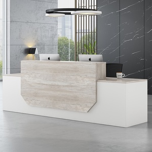Modern Glossy Solid Surface Two Person <b>Reception</b> Desk Commercial Computer Workstation <b>Counter</b> Table For Office Supermarket Hotel - Product Image 3