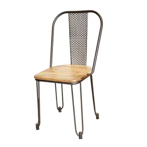 Kursi Makan industri gaya Modern, kursi makan kayu Solid dengan kaki besi untuk rumah Hotel restoran taman