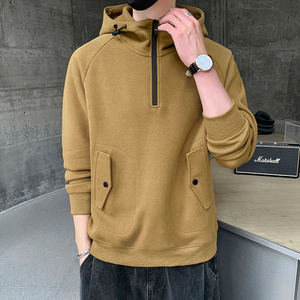2024 automne nouveau surdimensionné sweat à capuche hommes décontracté ample à manches longues demi fermeture éclair à capuche tissu éponge broderie hiver - Product Image 3