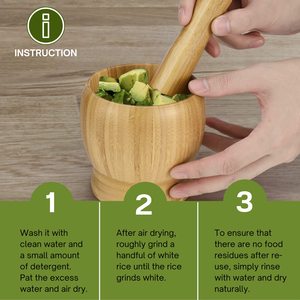 Wooden <b>Mortar</b> and <b>Pestle</b> Set 5-Inch Bamboo Bowl and Grinder Set, Wood Molcajete Muddler and Bowl with Lid and Spoon - Product Image 6