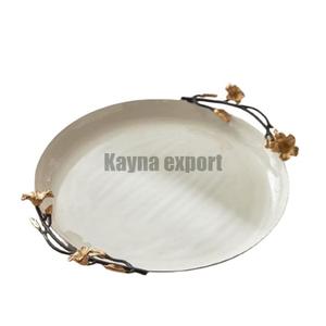 ถาดสแตนเลสทรงกลมหรูหราพร้อมขอบทองทองเหลืองตกแต่งแฟนซีของขวัญตกแต่งงานแต่งงานถาดโลหะ - Product Image 5