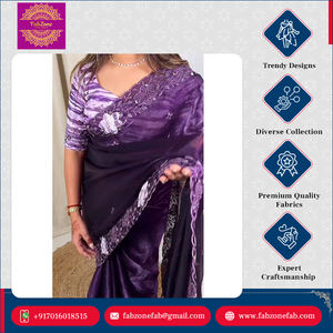 Colección de Elegantes Saris de Organza para Mujer, Estilo Tradicional Hermoso y de Alta Calidad con Blusa de Satén de Alta Calidad para Fiestas - Product Image 3