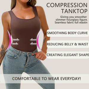 Workout Sleeveless Square Neck <b>Tank</b> <b>Top</b> Seamless Shaper wear <b>Women</b> Ribbed Fitness <b>Tank</b> Soft Stretchy Vest for <b>Women</b> - Product Image 2