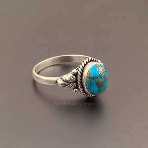 Anillo de Plata de Ley 925 con Engaste Clásico de Bisel y Piedra Preciosa, Turquesa Azul Genuina, para Boda, Fiesta, Aniversario - Product Image 2