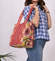 Sac fourre-tout unisexe léger et durable en coton doux, imprimé à la main, style vintage Kantha, matelassé, écologique, idéal pour le shopping, style hippie Jhola