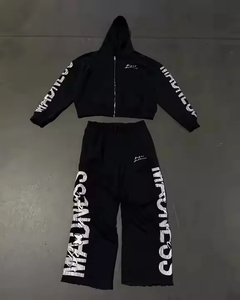 ชุดวอร์มสกรีนลายแบบกำหนดเอง ผ้าเฟรนช์เทอร์รี่หนา 450GSM ทรงโอเวอร์ไซส์ เสื้อฮู้ดดี้และกางเกงขายาวสำหรับผู้ชาย ราคาประหยัด - Product Image 4