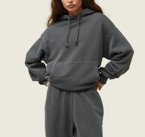 ชุดวอร์มผู้หญิงผ้าเฟรนช์เทอร์รี่ 500GSM แบบสวมใส่สบาย แห้งเร็ว ระบายอากาศได้ดี เสื้อฮู้ดดี้และกางเกงจ็อกเกอร์เอวสองชั้น - Product Image 2