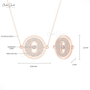 Vente chaude 14k Solid Gold Lucky Move Collier Lunette Set 3mm Round Cut Diamond Pendant Idéal Cadeau De Mariée au Meilleur Prix De Gros - Product Image 2