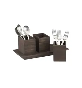 Best Selling Cutlery Holder Finest Quality 3 Section Wooden Cutlery Stand Classic Design Tableware Cutlery Storage Stand - Product Image 1