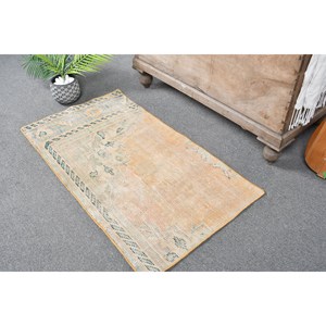 Alfombra de área de lana turca Vintage, diseño de retales naranja y beige, respaldo de látex de tejido plano de 2x3,6 pies, grande para decoraciones de sala de estar - Product Image 2