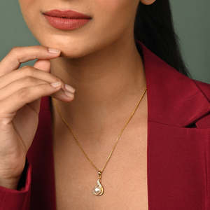 Collar con Colgante de Perla Auténtica Esin Plateado, con Diamantes, Diseño de Gota de Agua, Luna Geométrica y Número, Bañado en Rodio y Oro, para Bodas y Budismo - Product Image 3