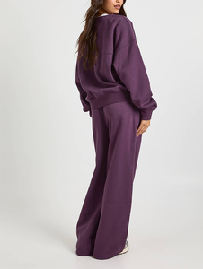 Conjunto Deportivo de 2 Piezas con Botones, Costura Personalizada de Fábrica, del Mismo Color, Manga Larga, Estilo Holgado, Transpirable, de Algodón - Product Image 4