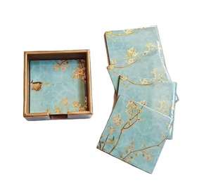 Ensemble de tapis de tasse carré en marbre blanc naturel de style classique avec bois pour la maison et la cuisine - Product Image 5