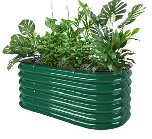 Extra hohe erhöhte Gartenbett-Kits0 Modular Raised Planter Box für Gemüse Blumen Früchte Oval Metal Raised Garden Green Farbe