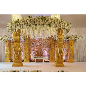Tendance élégante Golden Mandap pour les mariages tamouls fibre traditionnelle sud-indien mariage haut extérieur mariage décoration ensemble USA - Product Image 1