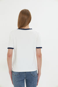 Chemisier d'été en tricot à manches courtes et col rond pour femmes, confortable et élégant, respirant, rayé, haute qualité, service OEM - Product Image 4