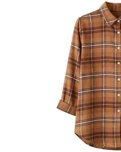 Women Oversized Plaid Button Up Shirt Camel Brown Long <b>Sleeve</b> Casual Flannel Checkered Tunic <b>Top</b> Soft Autumn Winter Wholesale - Product Image 2