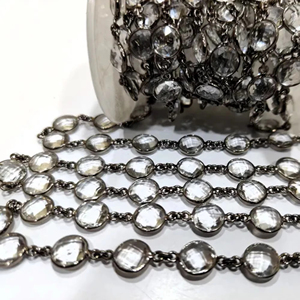 Chaîne de connecteur de lunette de 9mm en forme de pièce de monnaie briolette en cristal de roche naturel vendue au pied - Product Image 1