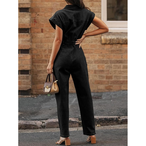 Traje vaquero estructurado para mujer con chaqueta ajustada y pantalones de cintura alta Traje vaquero relajado para mujer - Product Image 5