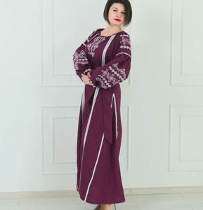 เดรสยาวพิมพ์ลายวินเทจฤดูร้อนปี 2026 สำหรับผู้หญิง คอวี แขนยาว จับจีบ สไตล์โบฮีเมียน ผ้าฝ้ายยูเครน ชุดลำลองชายหาดสุดเซ็กซี่ - Product Image 4