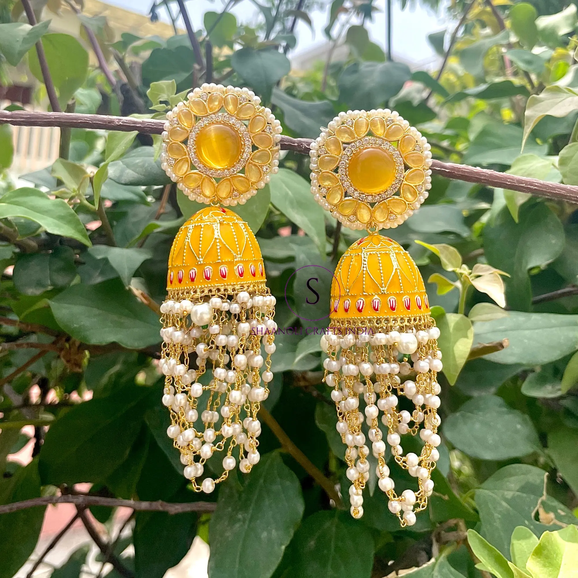 Elegante Kundan Oorbellen Met Parel Opknoping Designer Handgemaakte Bollywood Stijl Bruiloft Sieraden Cadeau Voor Vrouwen