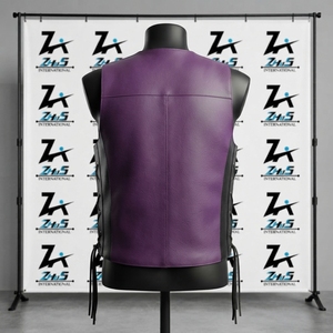 Men's Purple PU <b>Leather</b> <b>Biker</b> <b>Vest</b> V-Neck Single Breasted Button Closure With Side Zippers Moto Style Outerwear <b>Leather</b> <b>Vest</b> - Product Image 2
