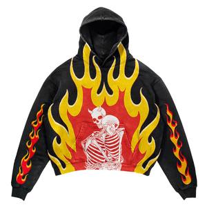 Sudadera con capucha personalizada Boxy Fit para hombre con estampado de Calavera, impresión digital lavada con ácido para la temporada de invierno - Product Image 3