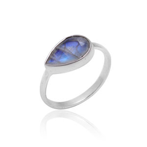 Rainbow Moonstone 12x9mm Pear Gemstone Silver Gold Plated <b>Ring</b> 2.11 gm Size US 7 for Girls and Women White <b>Pearl</b> Claw <b>Ring</b> - Product Image 3