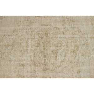 พรมขนสัตว์ตุรกีวินเทจขนาด 4.6x8 ฟุต เป็นมิตรกับสิ่งแวดล้อม สีเบจ ลายปะติดปะต่อ ด้านหลังเป็นยางลาเท็กซ์ - Product Image 5