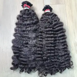 18 Inches Burmese Curly F-tip Raw Human Hair Vendor Aligned Hair Bundles Weave Double Drawn High Quality Human Hair Extension