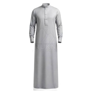 Thobe classique saoudien au look moderne, décontracté, léger, respirant, en coton, coupe ajustée, manches longues, design simple avec boutons sur le devant - Product Image 5