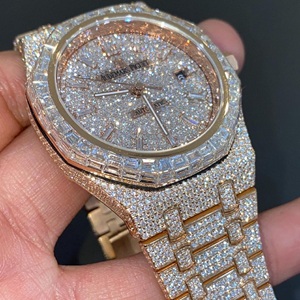 Luxury Antique Iced Moissanite Stainless Steel <b>Watch</b> Diamond Bezel Glass Dial Gold Finish 20mm Hip Hop Automatic Date Timepiece - Product Image 3