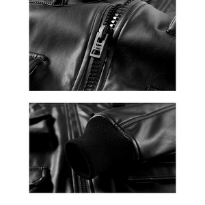 2025 veste en cuir de peau de vache de haute qualité pour hommes Durable pour une utilisation en extérieur veste en cuir à col montant avec plusieurs poches - Product Image 5