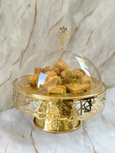 Bandeja Decorativa de Aluminio con Caligrafía Árabe Dorada y Tapa de Vidrio para Ramadán, Uso en Ocasiones Especiales del Eid, de la India - Product Image 6