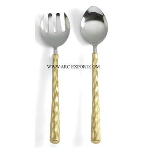 Set of 2 Metal Silver and Gold Polished <b>Table</b> Decoration Unique Flat Ware Cutlery Set Attractive Designing Kitchen Ware Cutlery - Product Image 1