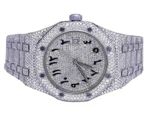 Reloj de diamantes de moissanita completamente helado de alta calidad, estilo Hip Hop, esfera analógica árabe, correa de acero inoxidable de lujo, reloj Premium - Product Image 2