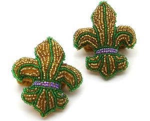 Pendientes Premium Mardi Gras Cuentas de semillas verdes de moda Diseño de bordado Hecho a mano Lindos tachuelas de moda Inspirados EN LA India - Product Image 4