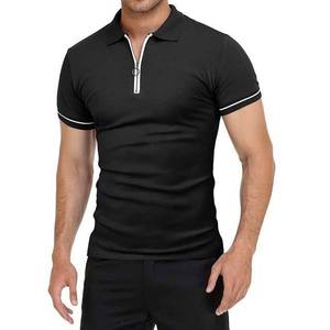 Polos de manga corta de algodón de talla grande para hombre, tela transpirable OEM, bordado personalizado, informal, ajustado, diseño de media cremallera - Product Image 5