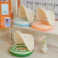Siège de bain gonflable pour bébé de style nordique avec pare-soleil amovible, bouée de natation rayée pour nourrisson, jouets de piscine