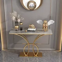 Table de console d'angle de couloir en fer de conception Antique, cadre de finition dorée avec meuble en marbre Offre Spéciale pour la maison.