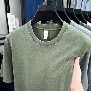 เสื้อยืดแขนสั้นสีพื้นสไตล์อเมริกันเรโทรทรงโอเวอร์ไซส์แบบยูนิเซ็กซ์สำหรับฤดูร้อน สไตล์สตรีทเท่ๆ ลุคซักยับแบบวินเทจ - Product Image 3