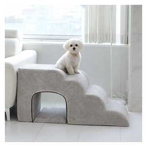 [AllmioPet] Escalera para Mascotas de Interior de 4 Peldaños, 3 en 1, Estilo Cueva, Gris AMP C4 GR, Cómoda para Perros, Gatos, Cachorros y Gatitos, para Uso Doméstico - Product Image 1
