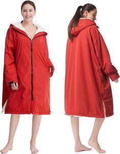 Warm Sherpa Fleece Waterproof Zipper Long Jacket for Outdoor Swimmer Windproof Dry Changing Surfing & Swimming <b>Poncho</b> - Product Image 3