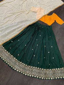 Mehandi-ropa de novia de calidad de exportación, Mono de Color verde, bordado de seda, secuencia de trabajo, fabricante Lehenga Choli - Product Image 3