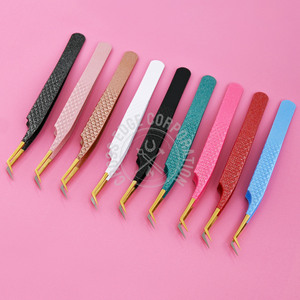 Pince à épiler Volume de qualité à 45 degrés pour l'extension des cils Diamond Grip Couleurs scintillantes en acier inoxydable Choisissez votre pince à épiler - Product Image 1