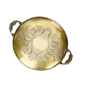 Bandeja de servicio redonda con asa de calidad superior, bandeja de latón y té, construcción de latón y diseño elegante, chapado en oro caro - Product Image 5