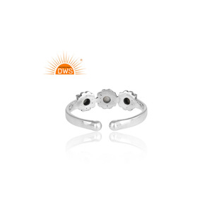 แหวนพลอยธรรมชาติทำจากเงินและอัญมณีสีดำปรับได้แหวนเงินออกซิไดซ์ - Product Image 4