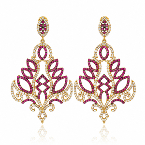 Showy Ruby avec pierre de Zircon lustre boucles d'oreilles pendantes vente en gros bijoux turcs en argent Sterling 925 pour femme - Product Image 4